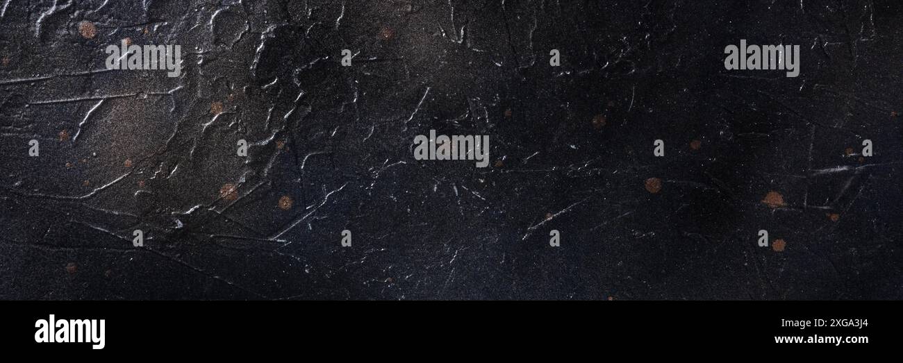 Abstract black slate background panorama. Dark stone texture, grunge panoramic banner Stock Photo