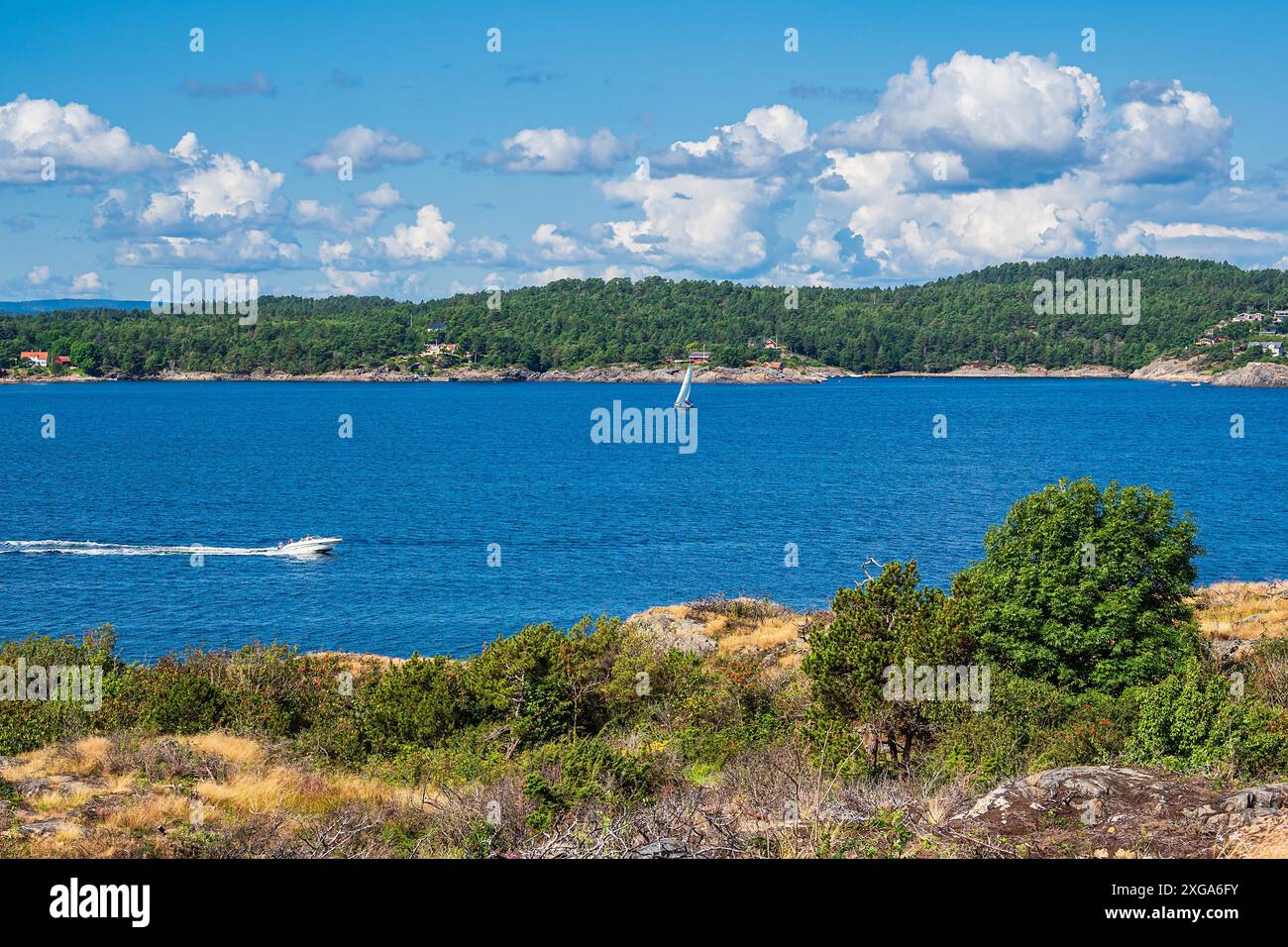 Landscape with boats on the island of Merdo in Norway Stock Photo - Alamy