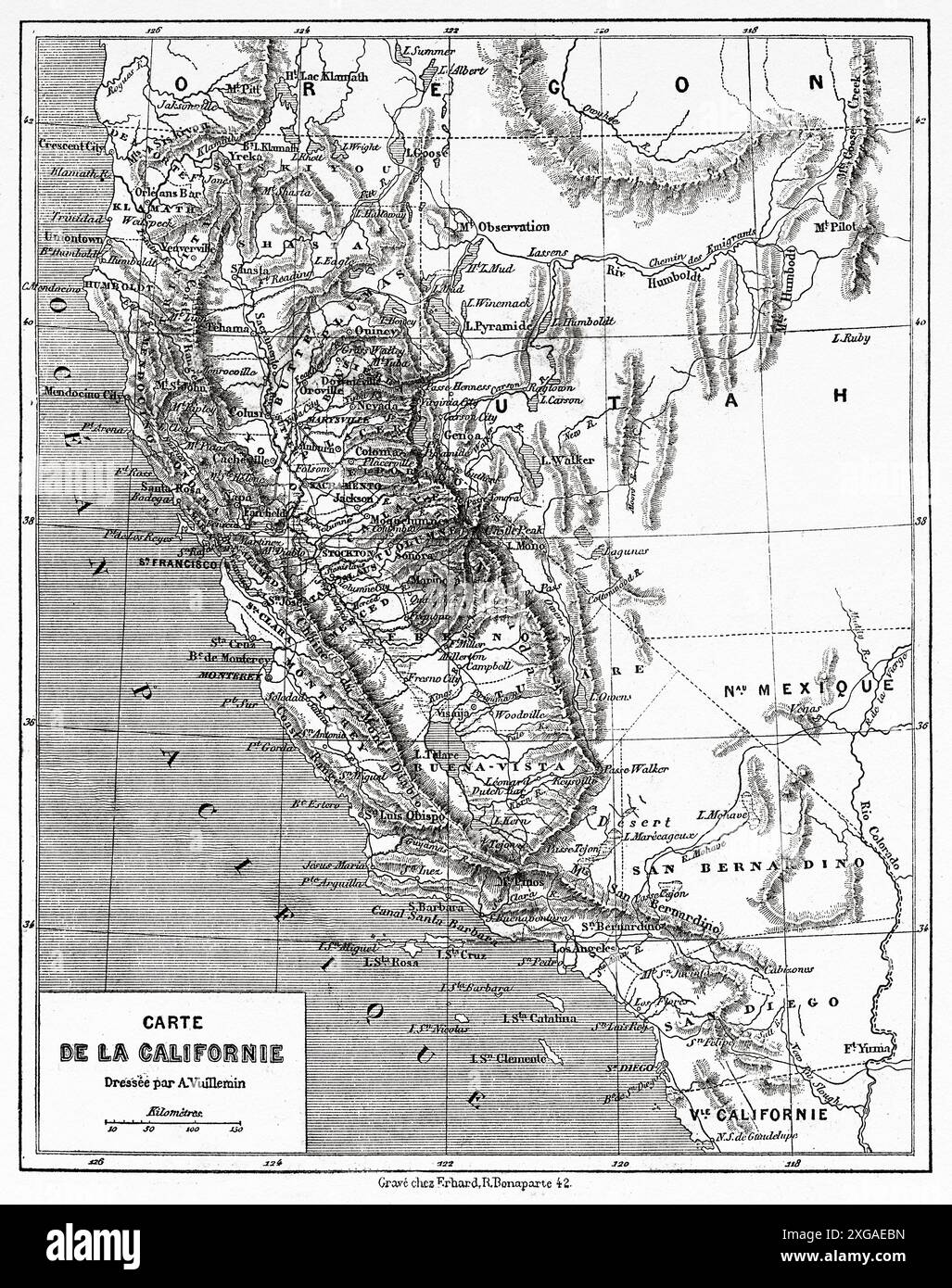 Map of the placer mining regions - Map Of The Placer Mining Regions Of California United States Of America Trip To California 1859 By Louis Laurent Simonin 1830 1886 Le Tour Du Monde 1862 2XGAEBN 