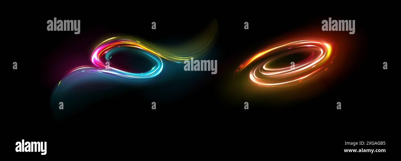 Abstract neon light swirls set isolated on black background. Vector ...