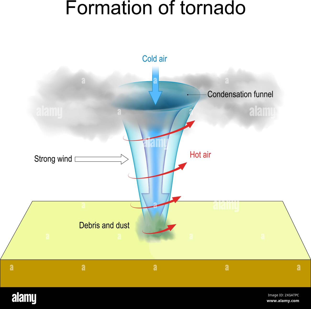 Tornado formation. Vortex Formation. Vector diagram Stock Vector