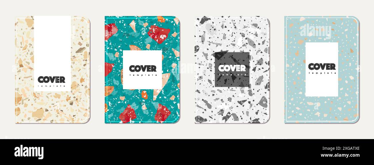 School notebook cover design. Terrazzo abstract background made of ...