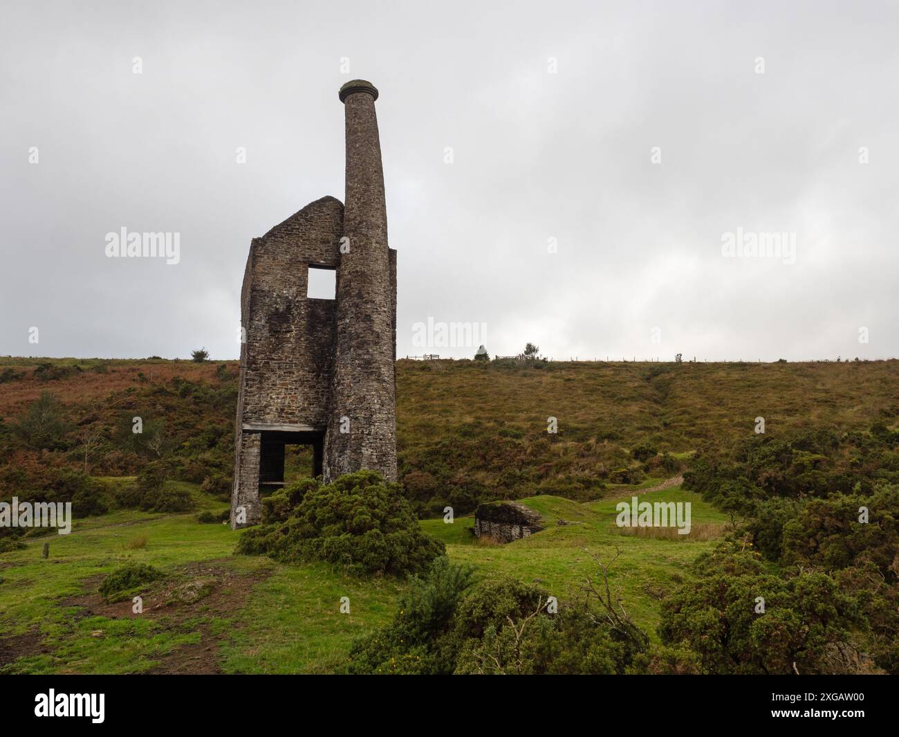 Wheal Betsy ancient silver-lead mine besdide the A386, Dartmoor National Park, Devon, England, UK, October 2020 Stock Photo