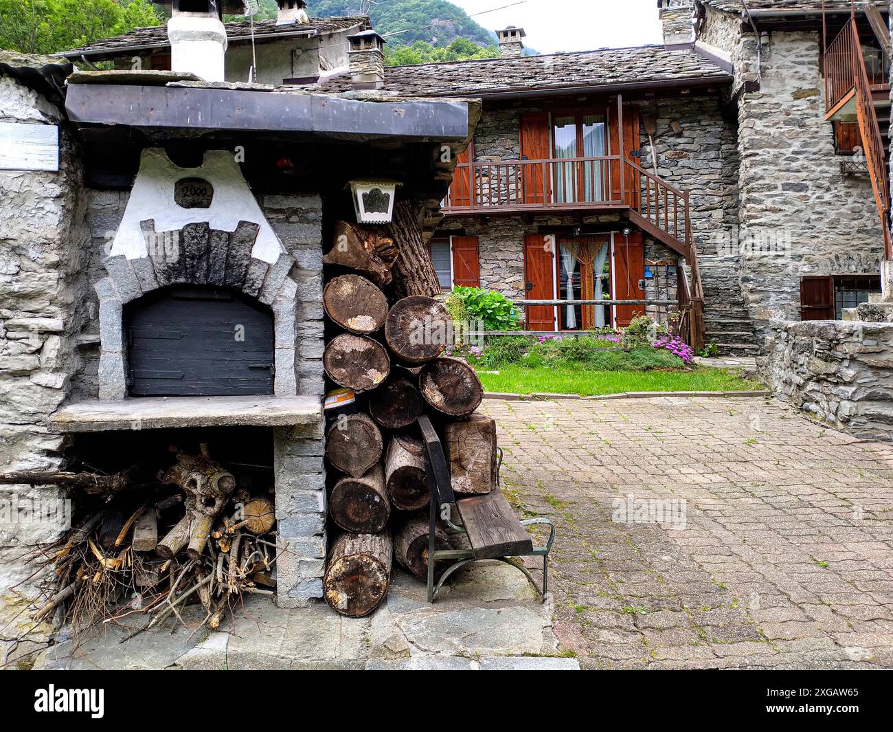 Italy Piedmont Val Grande Di Lanzo Cantoira Houses In Stone Wood fired 