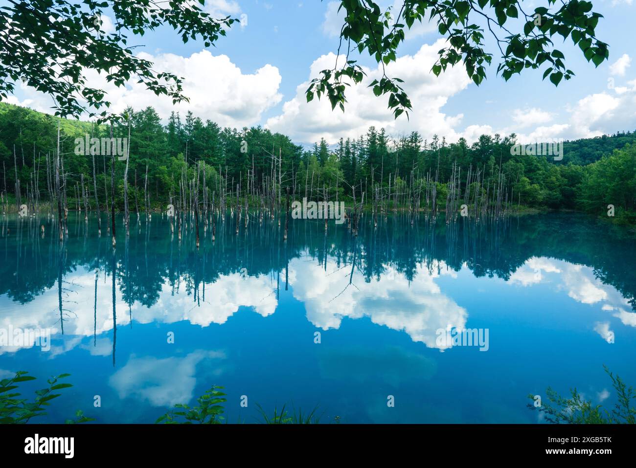 Beautiful scenery Blue Pond, aoi-ike in Japanese, in summer Shirogane ...