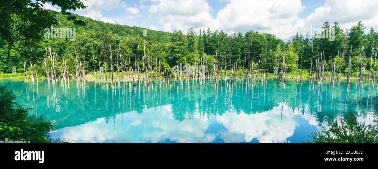Beautiful scenery Blue Pond, aoi-ike in Japanese, in summer Shirogane ...