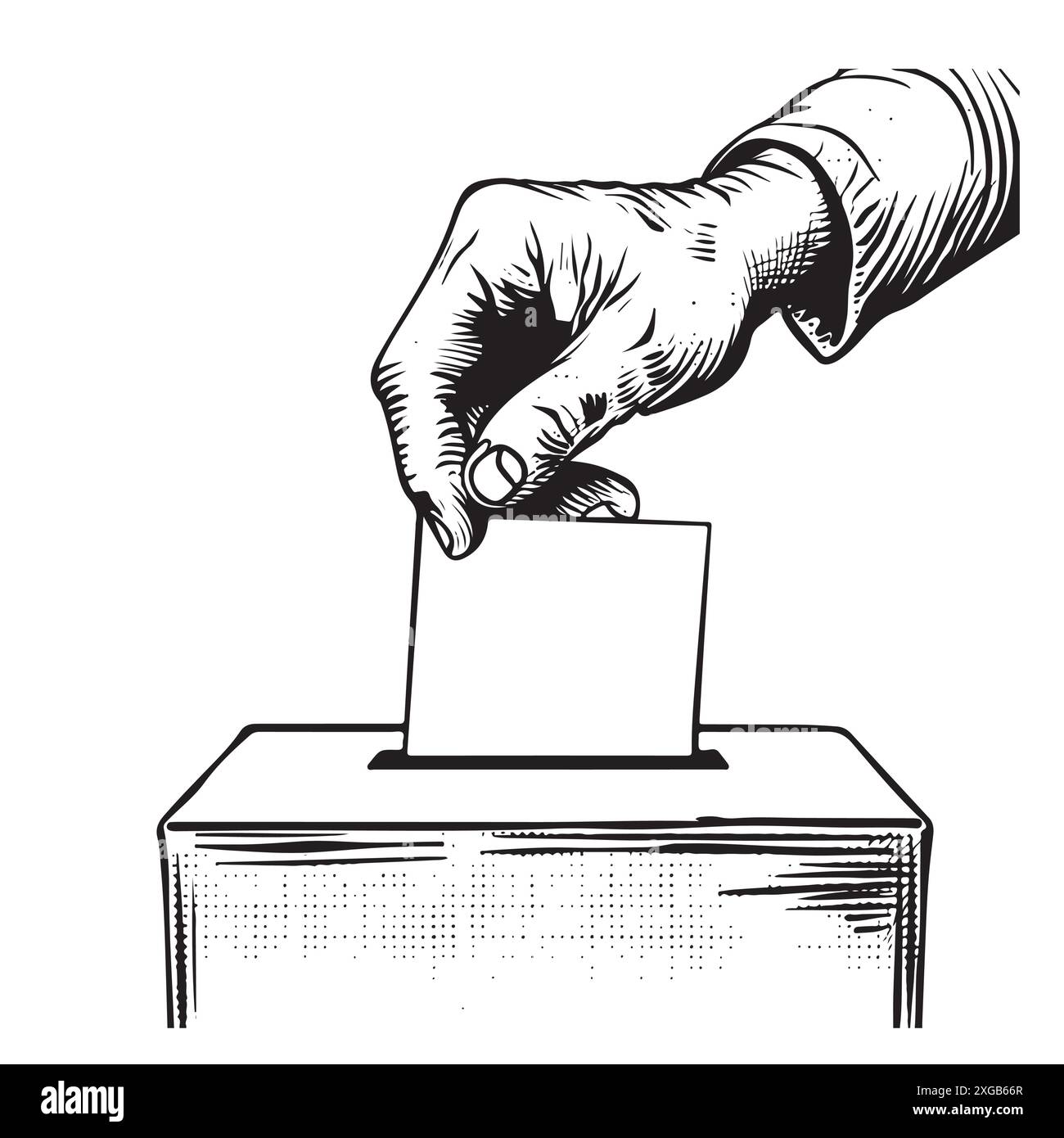 Sketch of hand putting vote bulletin into ballot box . Election concept ...