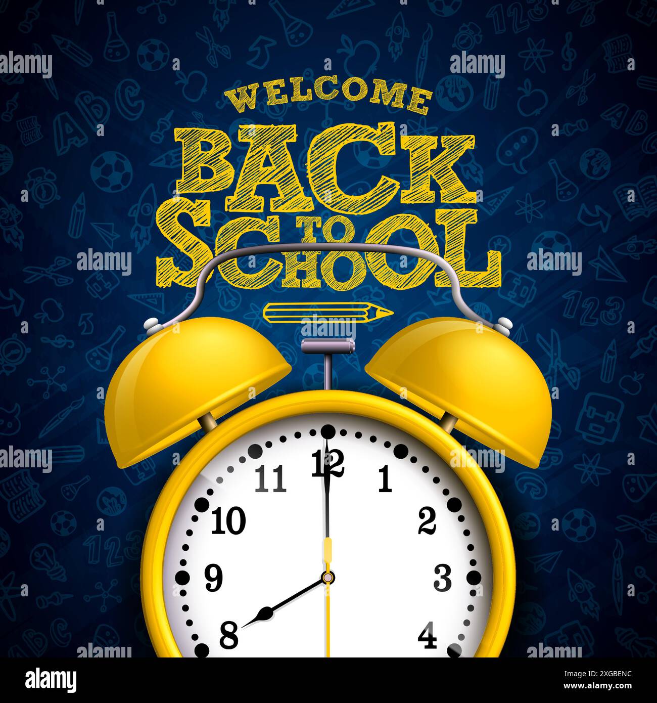 Back to School Design with Alarm Clock and Typography Lettering on ...