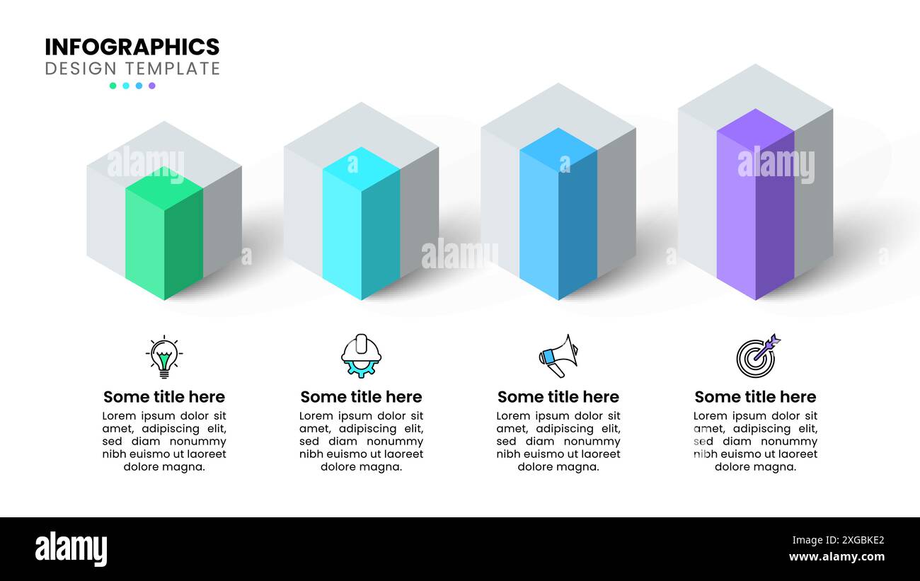 Infographic template with icons and 4 options or steps. Isometric columns. Can be used for workflow layout, diagram, banner, webdesign. Vector illustr Stock Vector