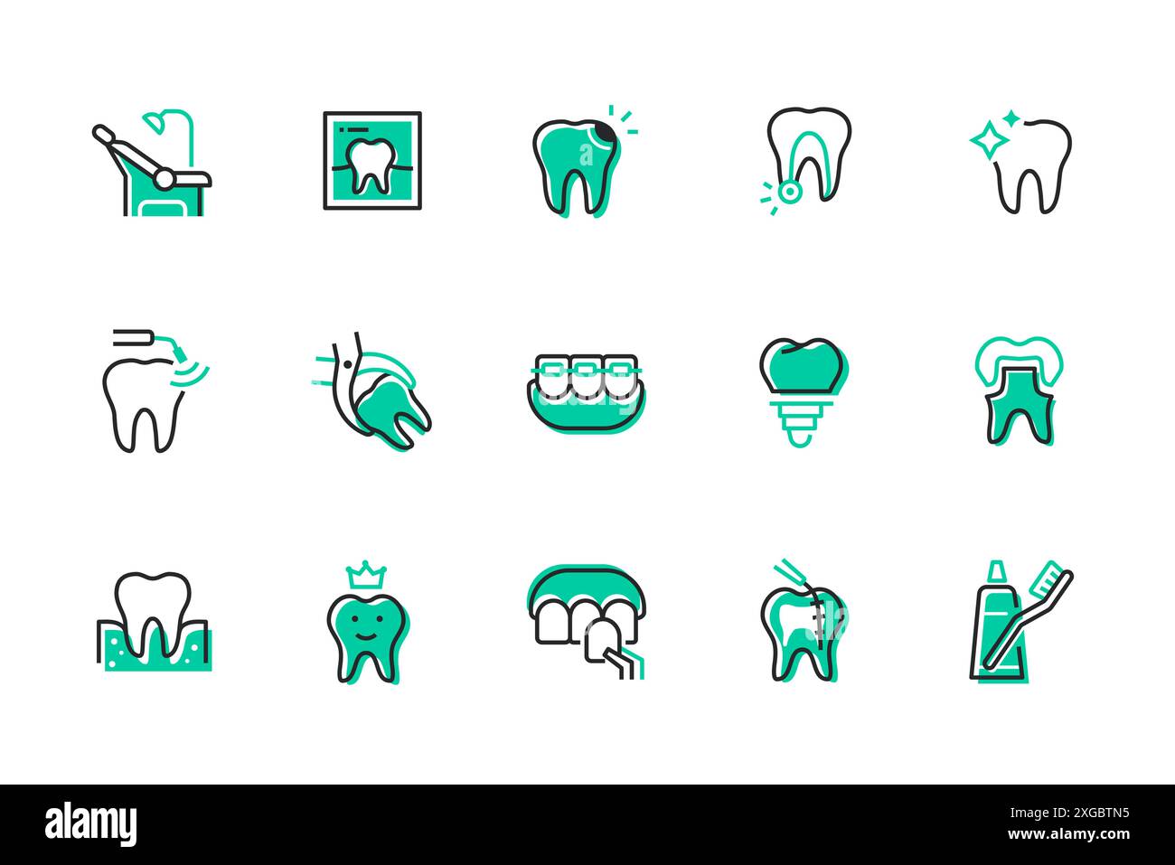 Dental and oral protection - set of line design style icons Stock ...