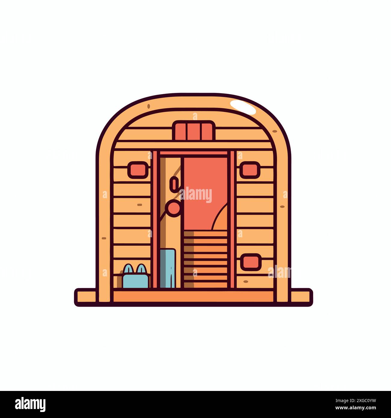 Cartoon Illustration of a Cozy Wooden Sauna Cabin Stock Vector