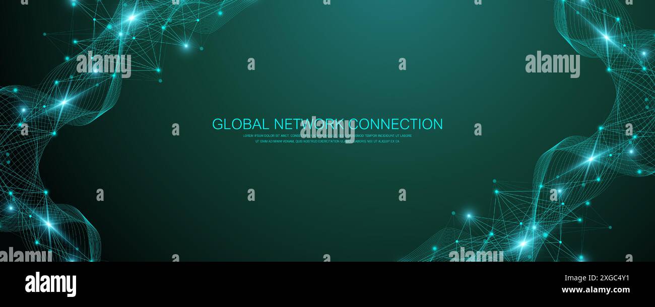 Global network connection banner design template. Header social network ...