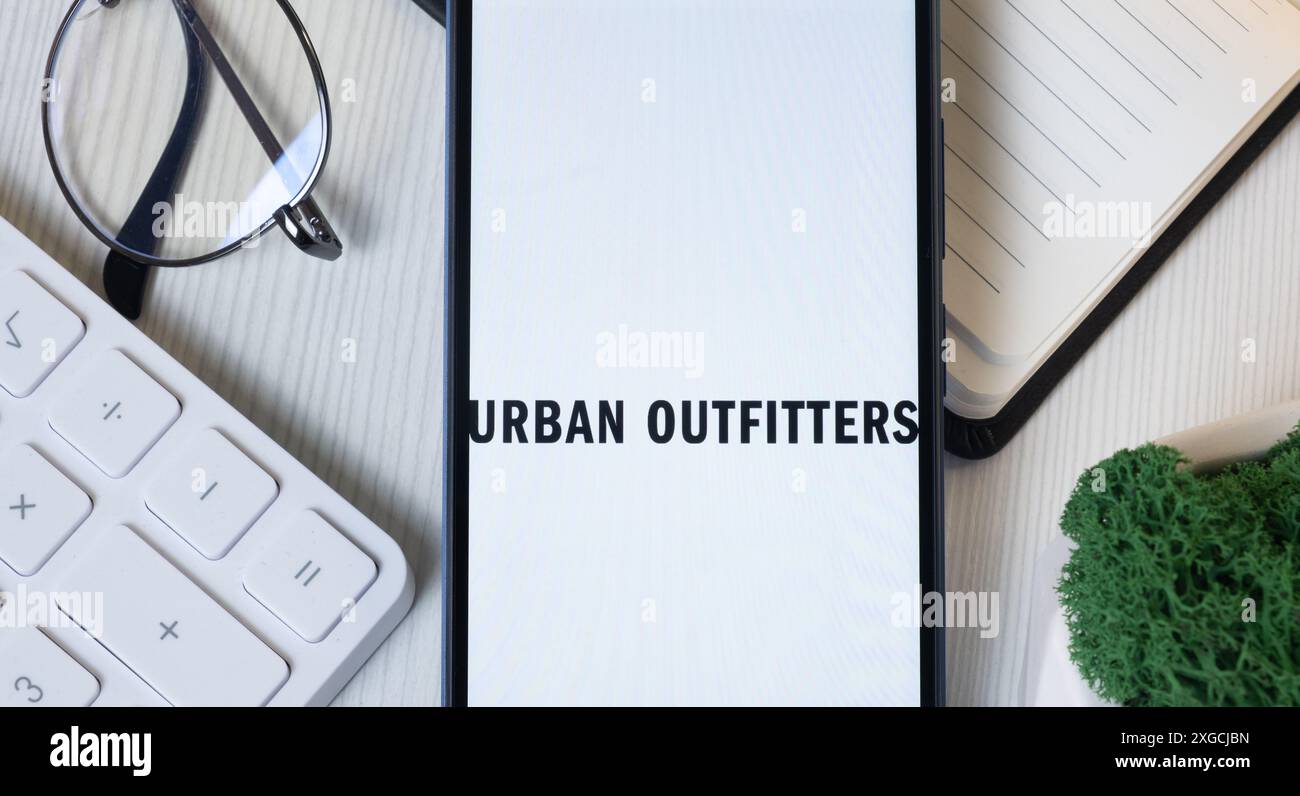 New York, USA - 11 June 2024: Urban Outfitters Logo on Phone Screen, Company Icon. Stock Photo