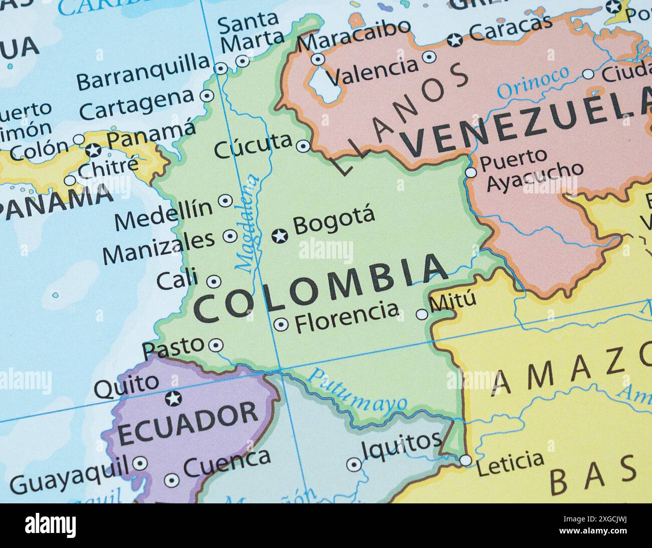 Close Up To A Colombia Political Map With Country Frontiers And Most Close Up To A Colombia Political Map With Country Frontiers And Most Importants Cities 2XGCJWJ 