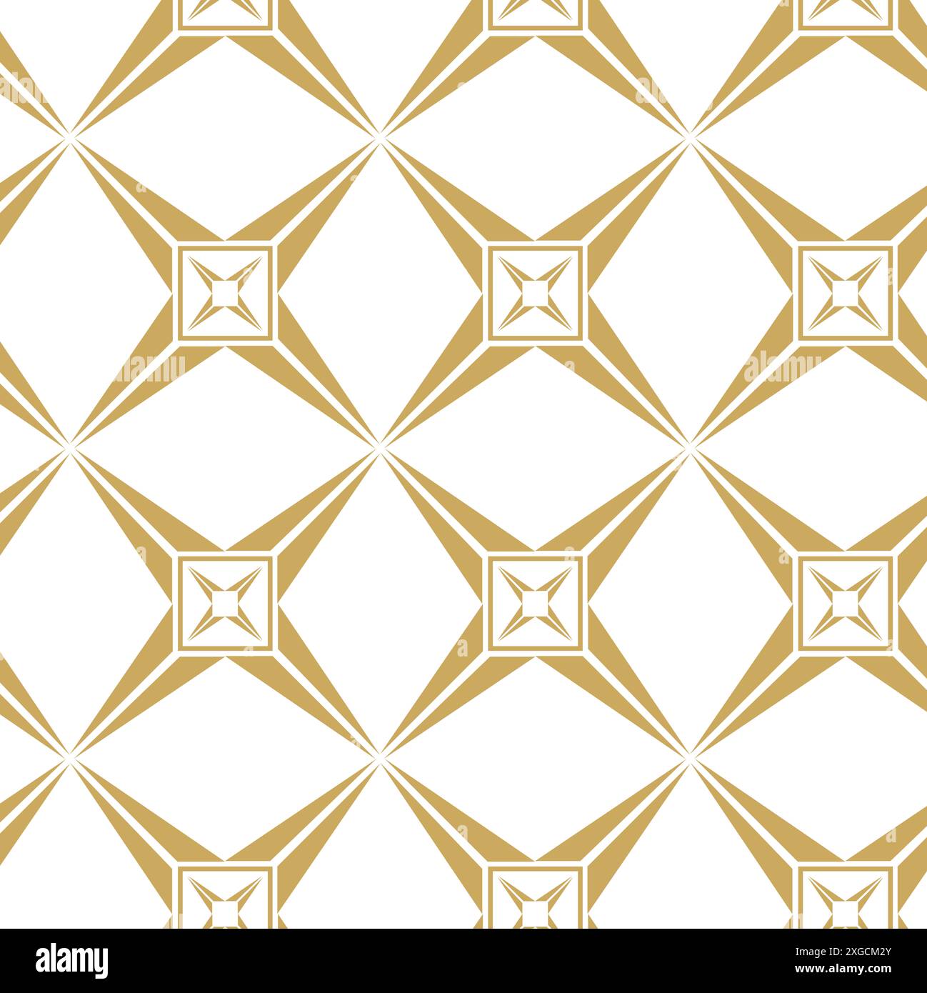 Abstract geometric pattern with stars, stripes, lines. Seamless vector background. White and gold floral ornament. Modern reticulated graphic design. Stock Photo