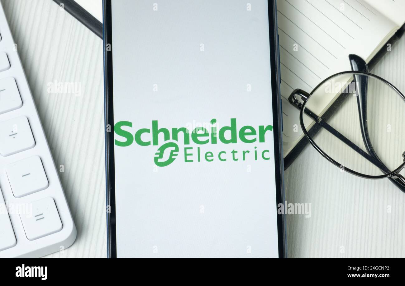 York usa june schneider electric logo on phone screen company icon