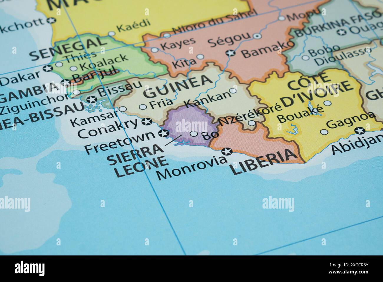 Close Up To A Sierra Leone Political Map With Country Frontiers And Close Up To A Sierra Leone Political Map With Country Frontiers And Most Importants Cities 2XGCR6Y 