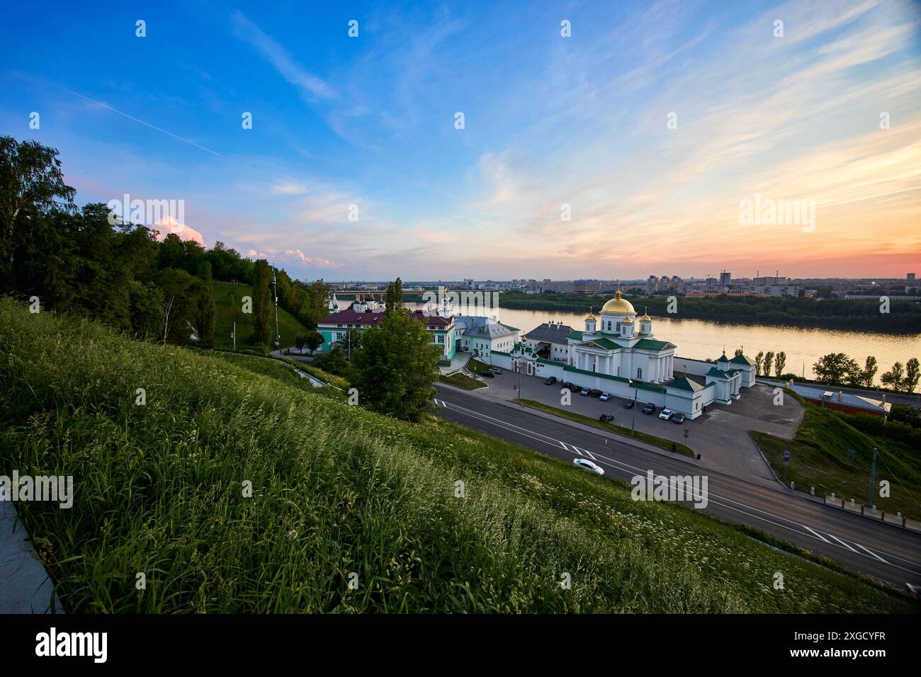 Panoramic view of Annunciation Monastery at sunset Nizhny Novgorod, Russia Stock Photo