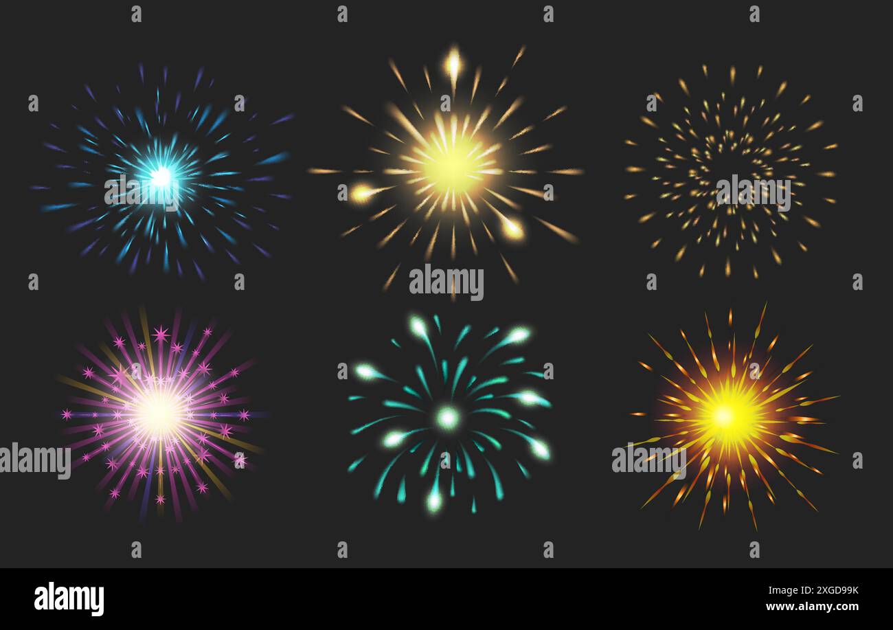 Festive fireworks set Stock Vector