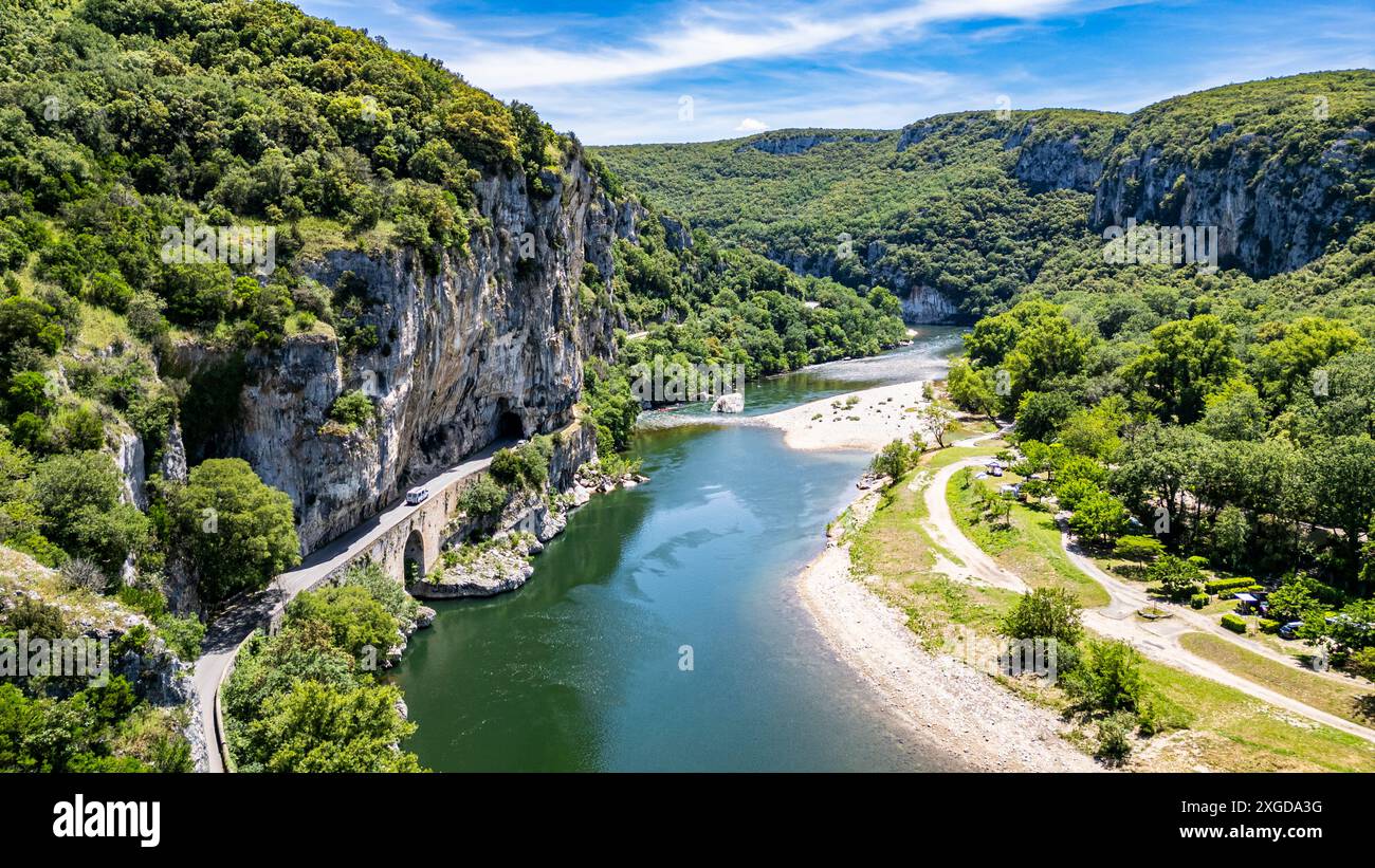 Aerial of the Ardeche Gorge (Gorges de l'Ardeche), Ardeche, Auvergne ...