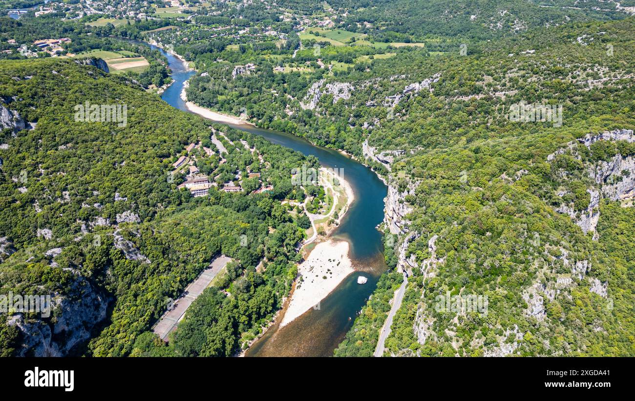 Aerial of the Ardeche Gorge (Gorges de l'Ardeche), Ardeche, Auvergne ...