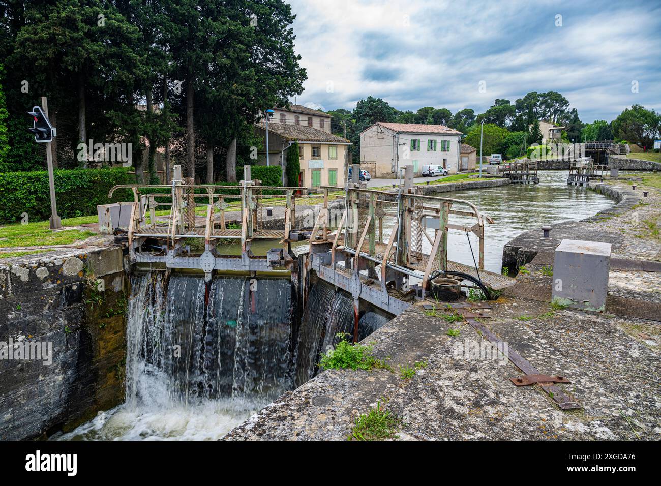 Canal du Midi near Carcassonne, UNESCO World Heritage Site, Aude, Occitania, France, Europe Stock Photo