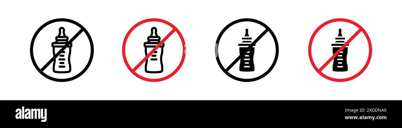 Feeding bottle forbidden icon vector logo set collection for web app ui Stock Vector