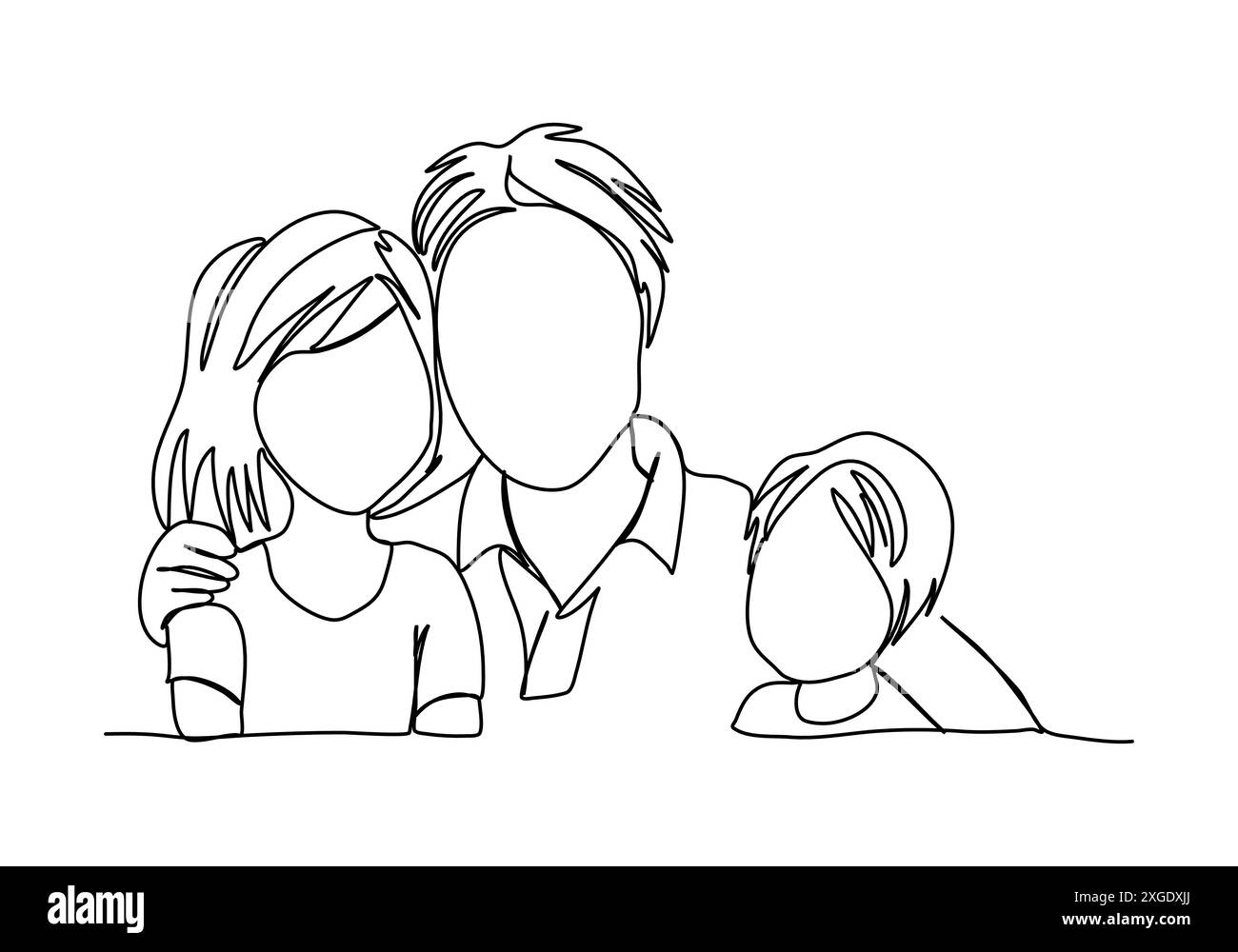 Happy family hugging, one line drawing vector illustration Stock Vector ...