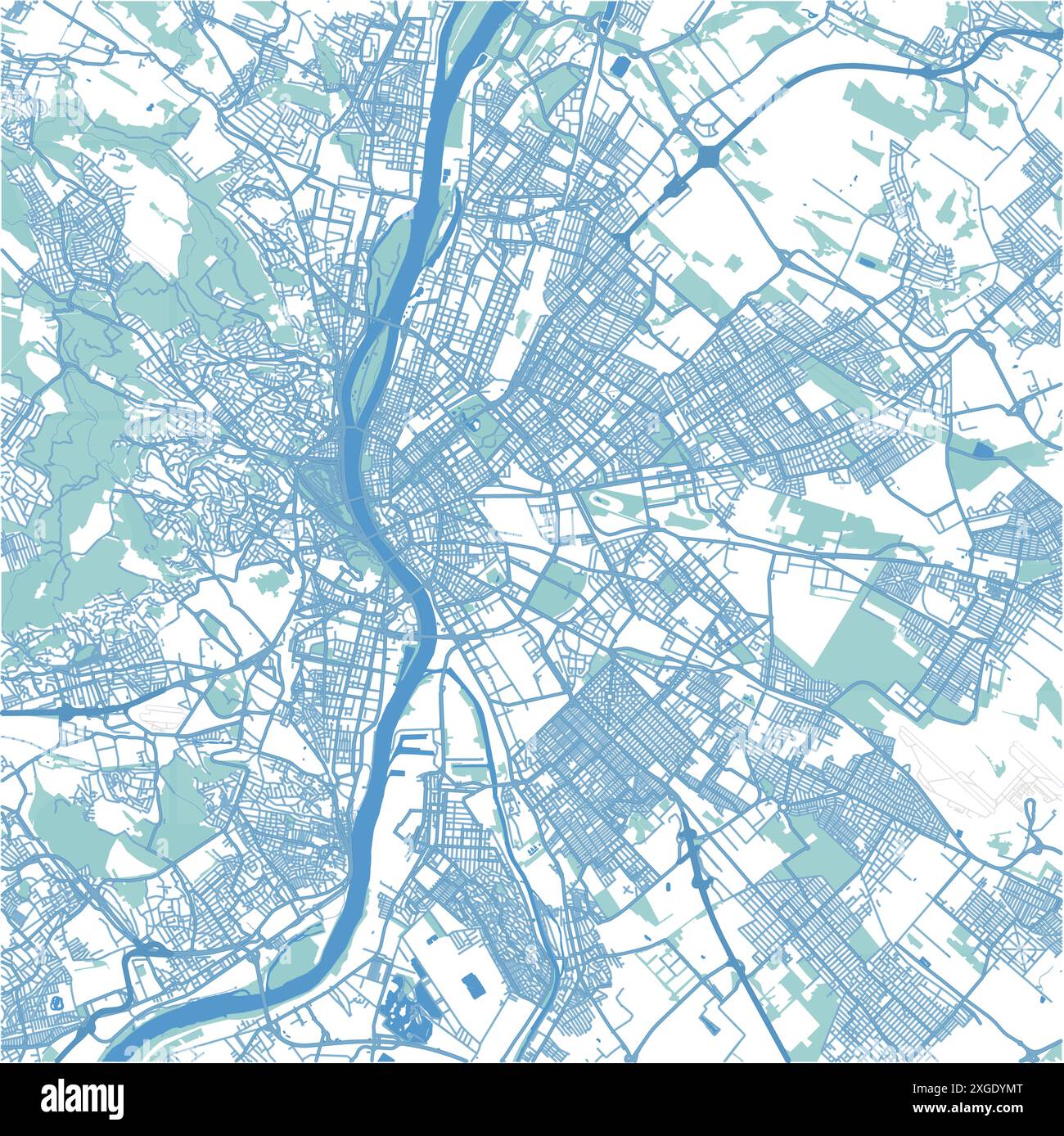 Map of Budapest in Hungary in blue style. Contains layered vector with ...