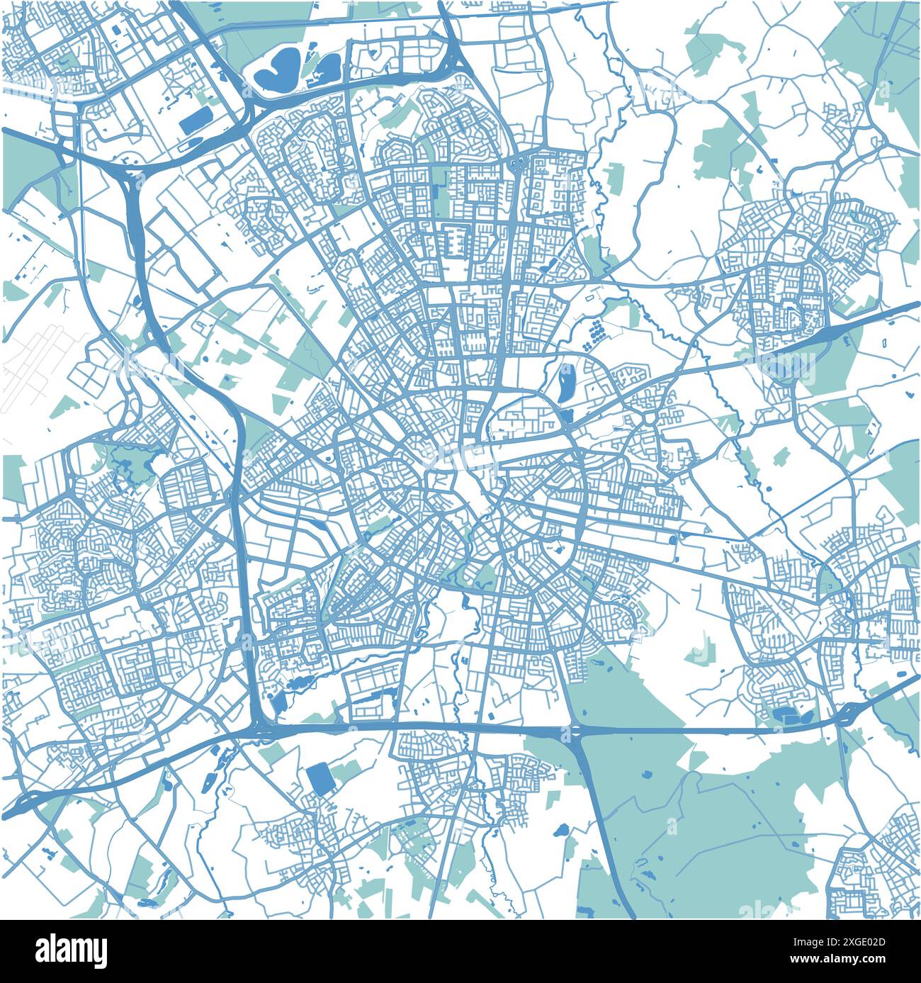 Map of Eindhoven in Netherlands in blue style. Contains layered vector ...