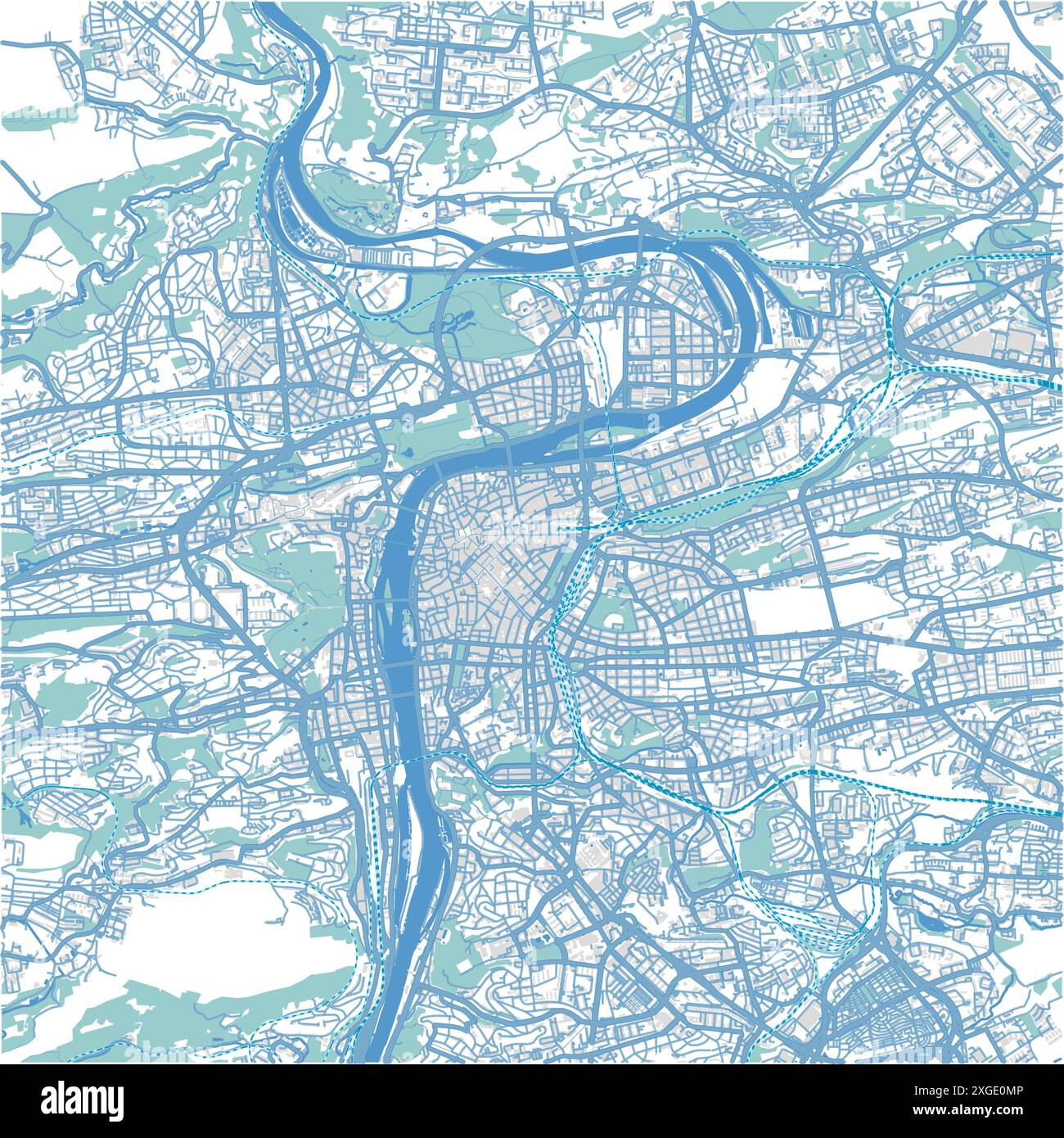 Map of Prague in Czech Republic in blue style. Contains layered vector ...