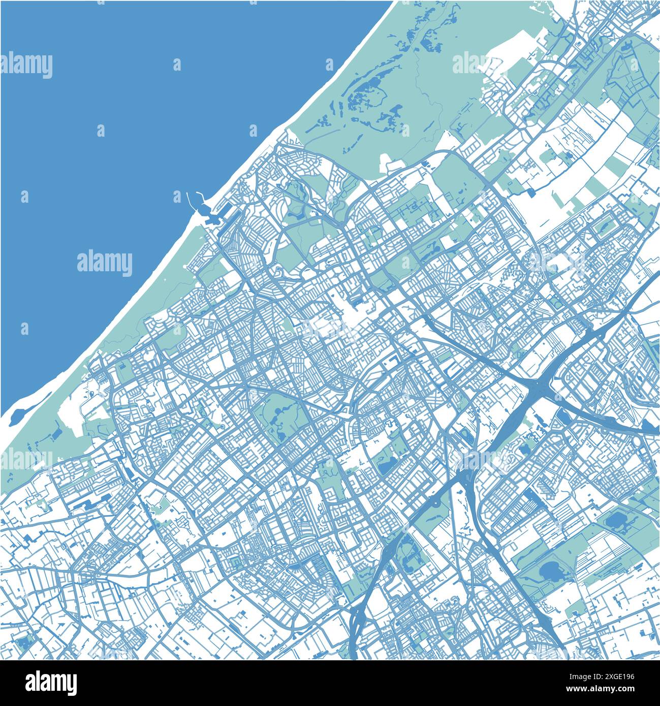 Map of The Hague in Netherlands in blue style. Contains layered vector ...