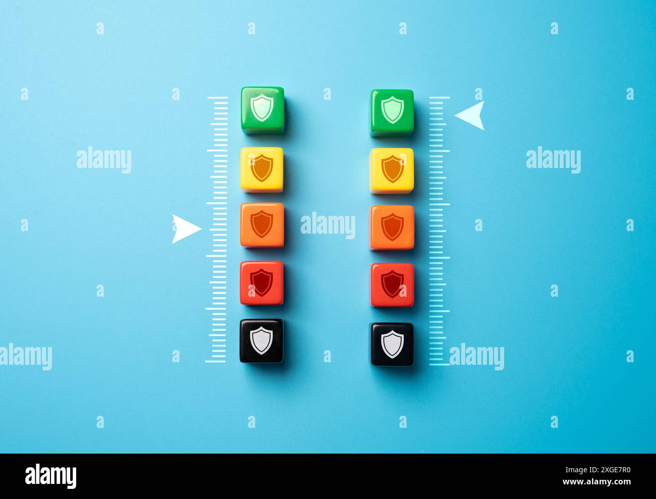 Levels of protection. Cyber security. Protection upgrade. Increasing defense. Security levels and safety margin. Stock Photo