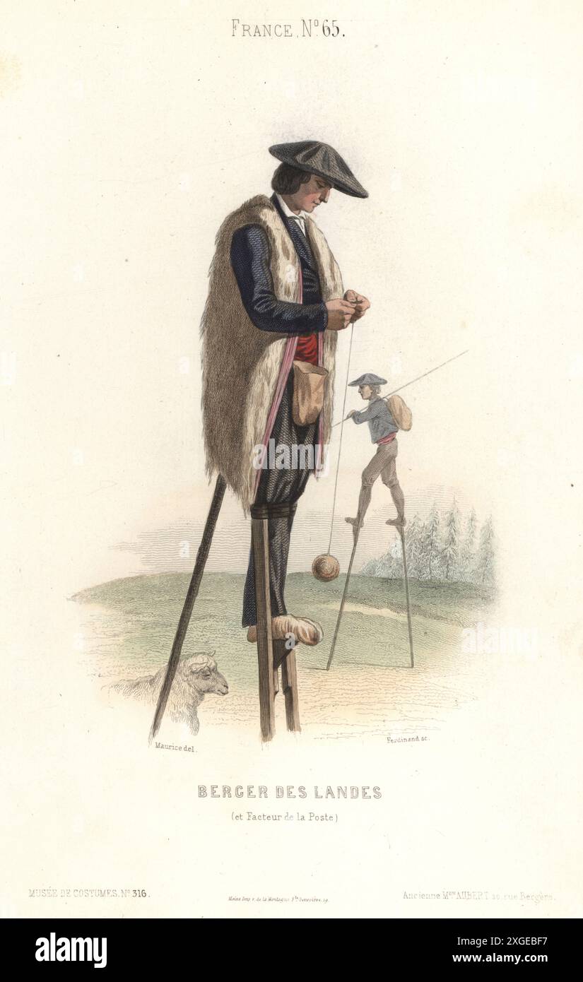 Peasants on stilts near Landes, Nouvelle-Aquitaine region, southwestern ...
