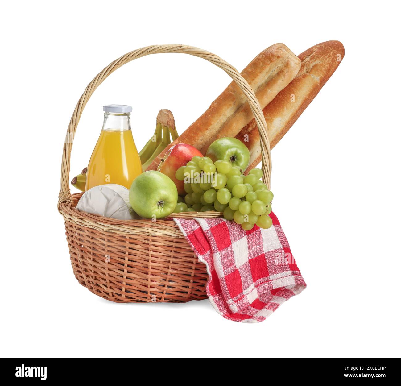 Picnic basket with food and drink isolated on white Stock Photo - Alamy