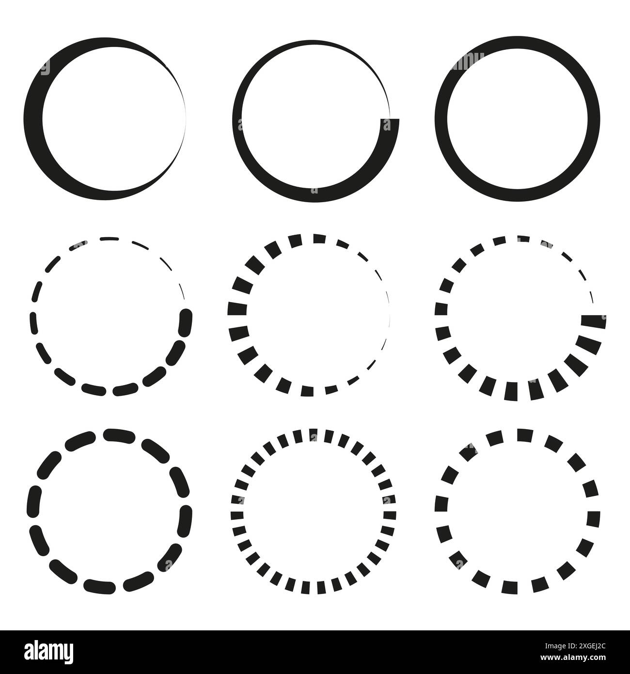 Loading circle icons. Black and white. Dashed and solid. Vector ...