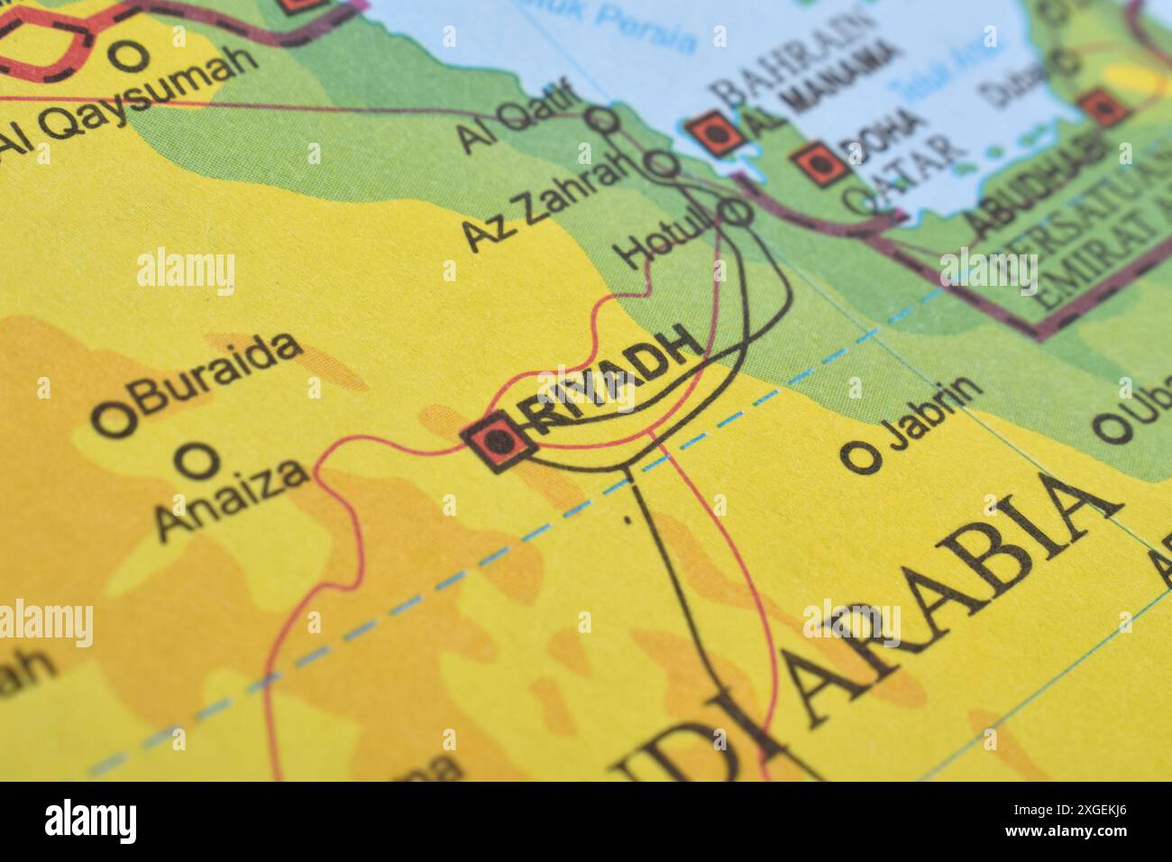 Saudi Arabia on the World Map. Close up and selective focus. Travel ...
