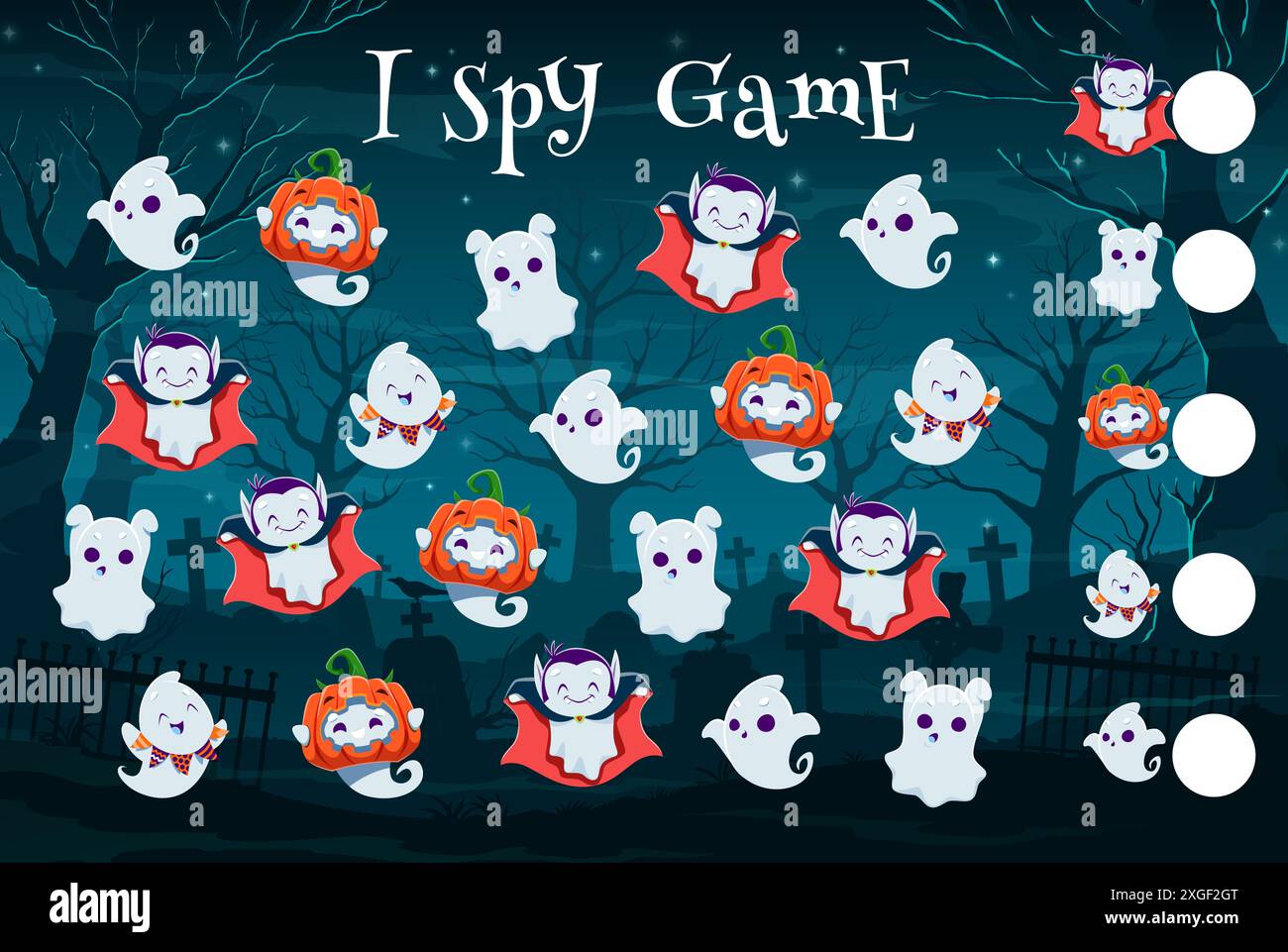 Halloween i spy game quiz, cute kawaii ghost characters. Kids ...