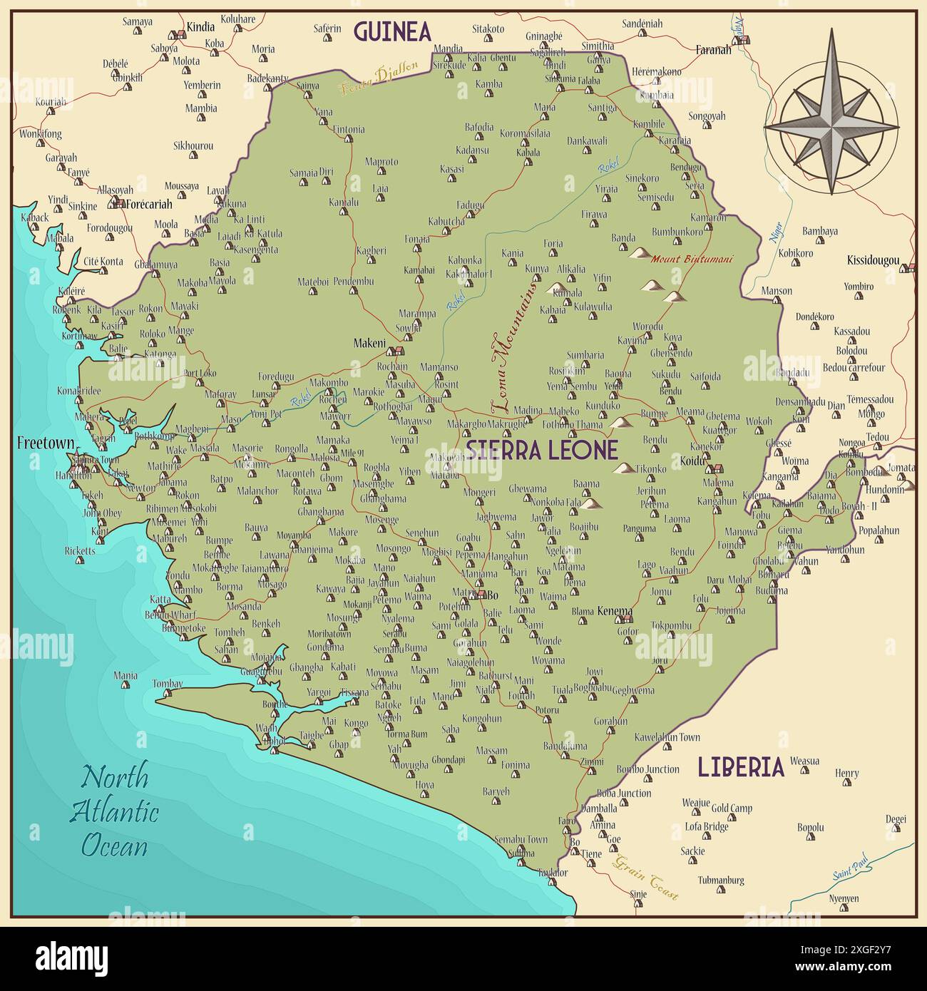 Map of Sierra Leone vintage fantasy style Stock Vector Image & Art - Alamy