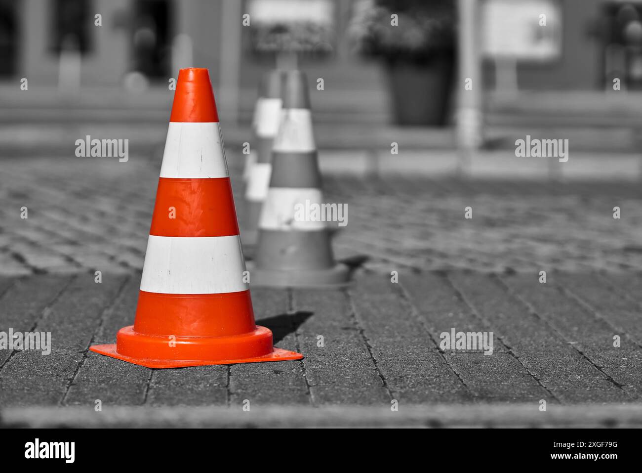 Colourkey, traffic cone at a construction site in Swinem Stock Photo ...