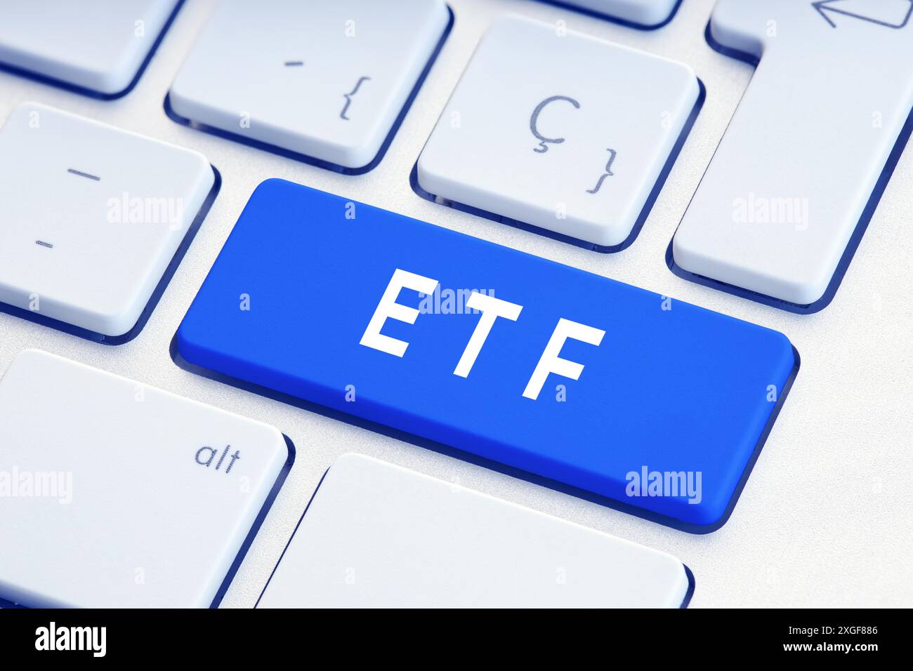 ETF Word on blue computer Keyboard Key. Close up Stock Photo