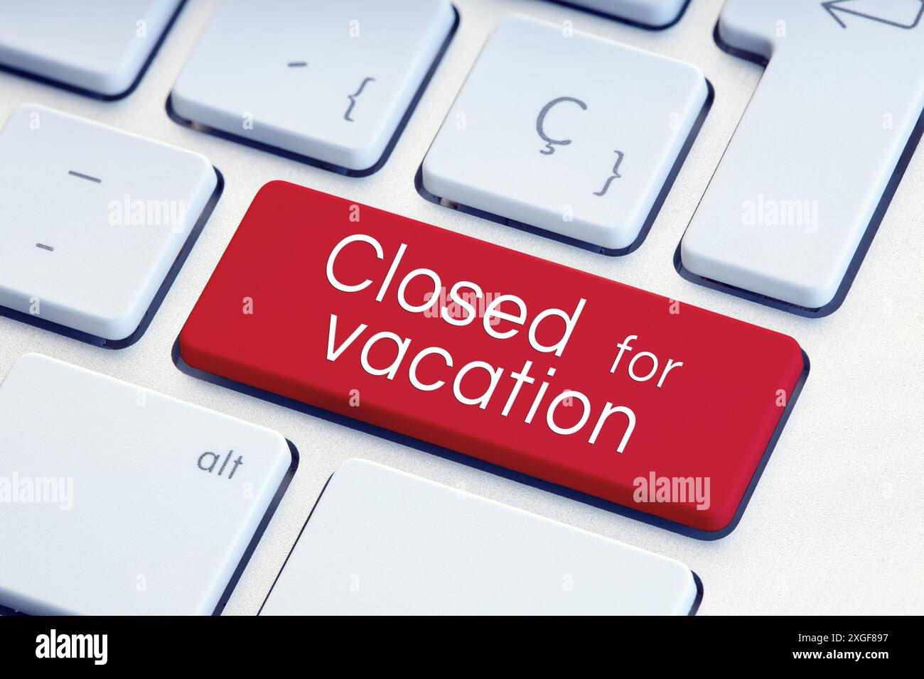 Closed for vacation phrase on computer Keyboard Key Stock Photo