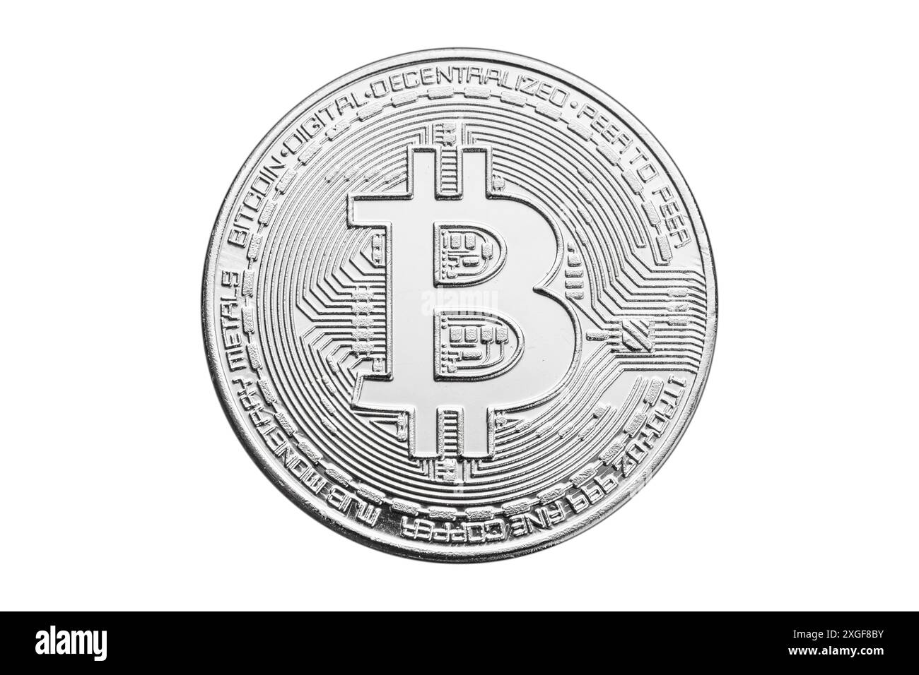 Silver Bitcoin coin isolated on white background. Cryptocurrency Stock  Photo - Alamy