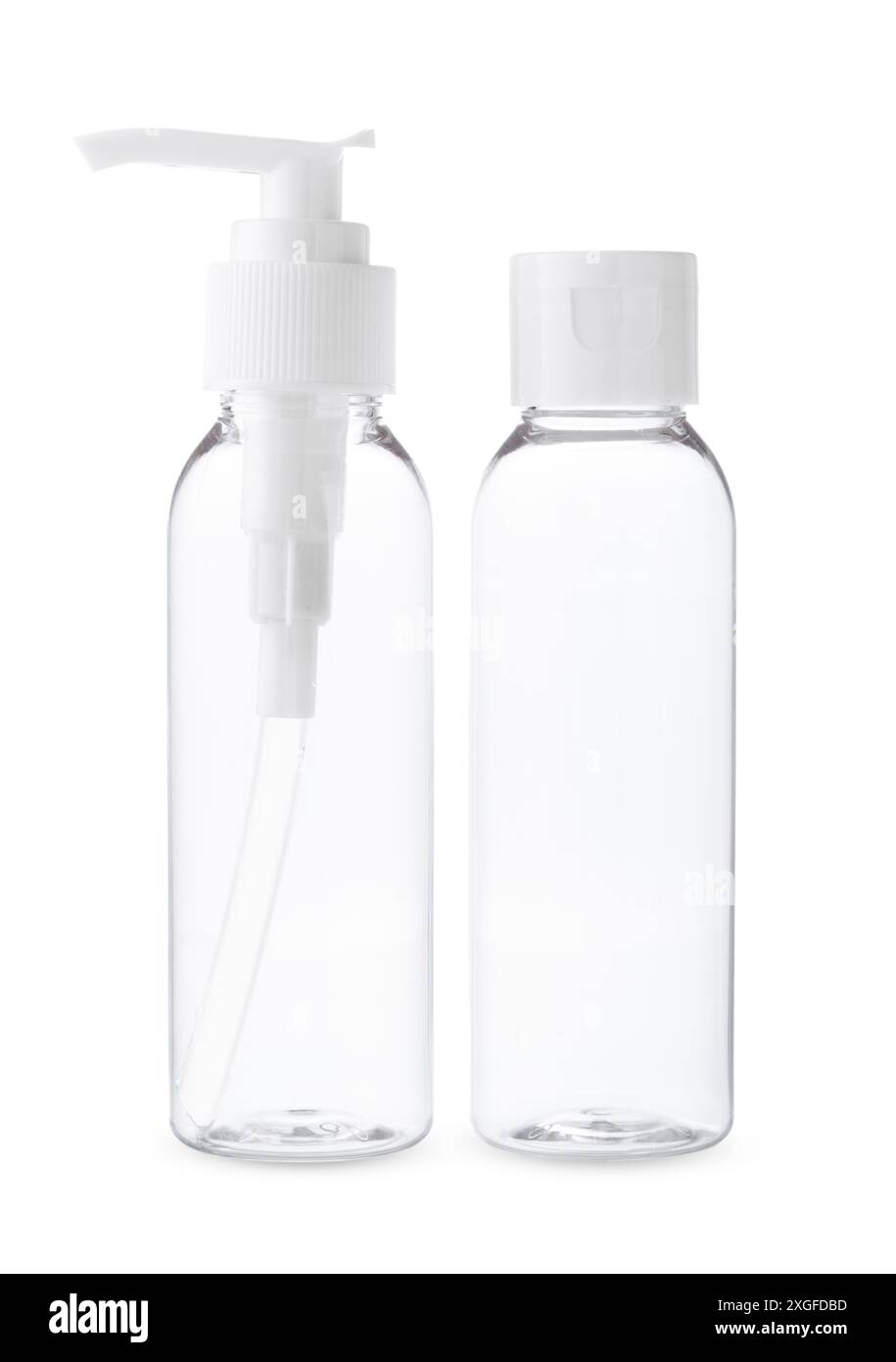 Two Empty Plastic Bottles With White Caps on White Background Stock ...
