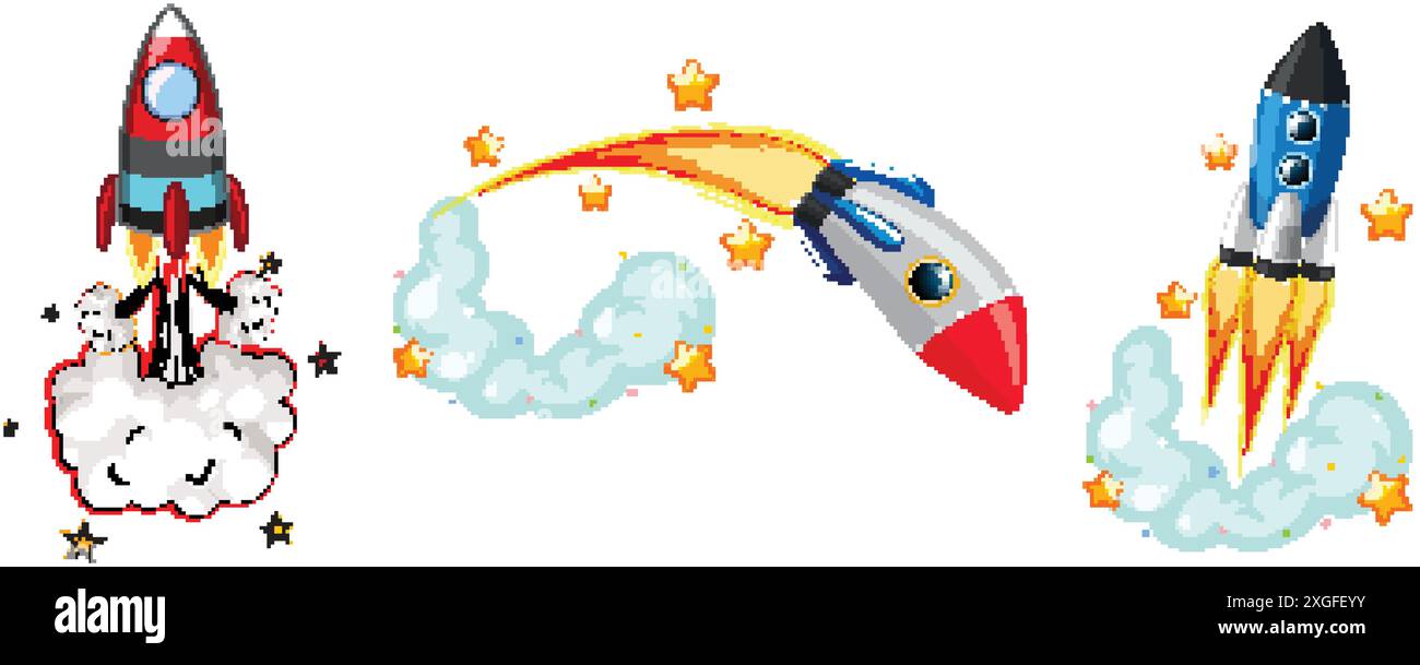 Three rockets flying stars Stock Vector Images - Alamy