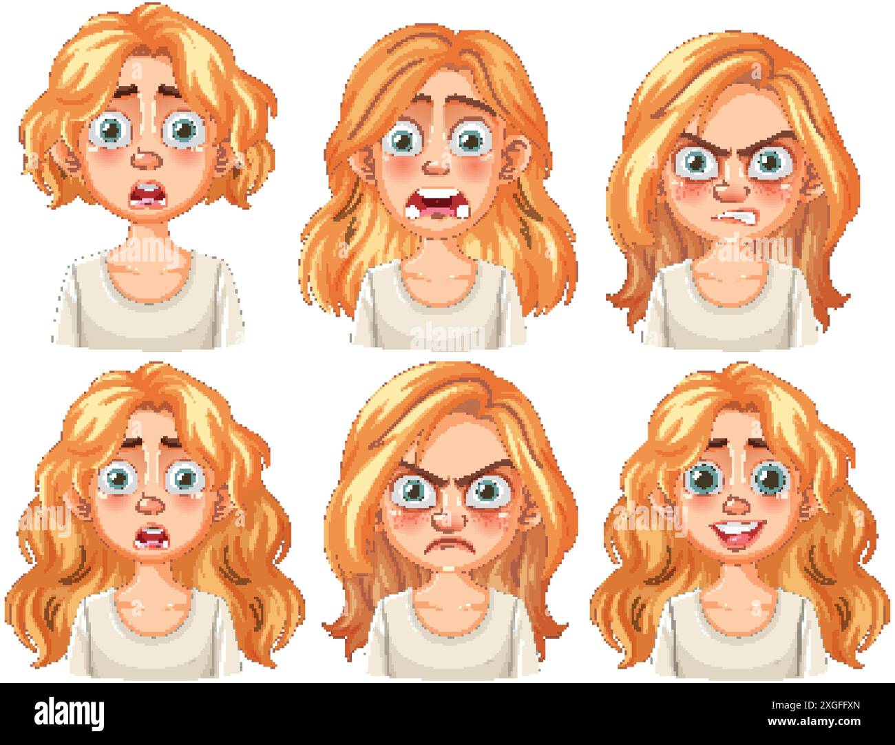 Six different facial expressions of a woman Stock Vector Image & Art ...