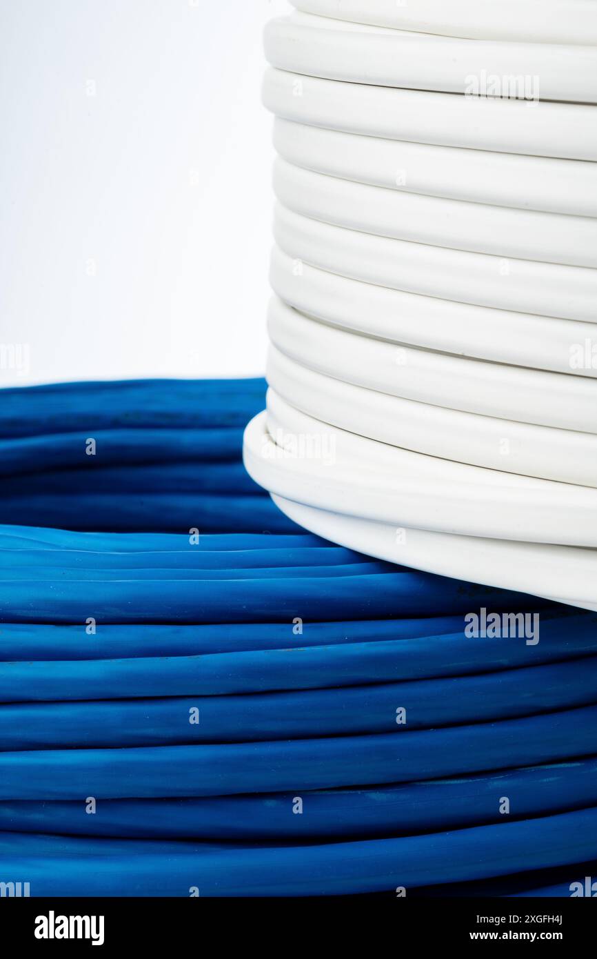 Spools of Electrical Wire on White Background Stock Photo
