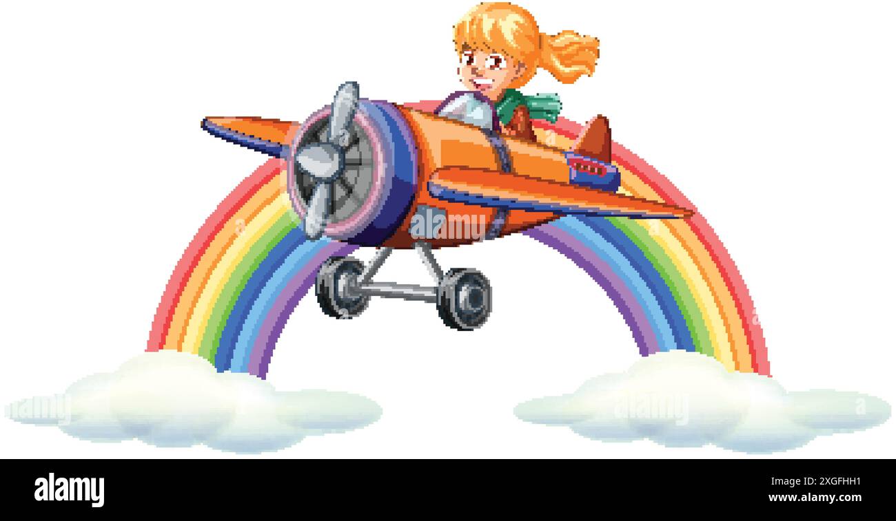 Girl piloting an airplane over a rainbow Stock Vector Image & Art - Alamy
