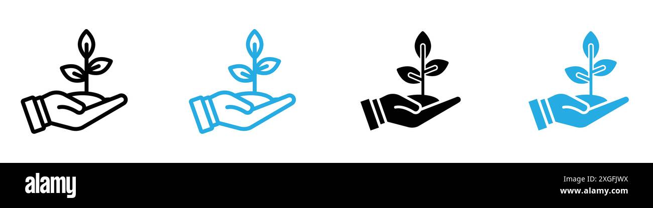 Leaf in hand icon vector logo set collection for web app ui Stock Vector