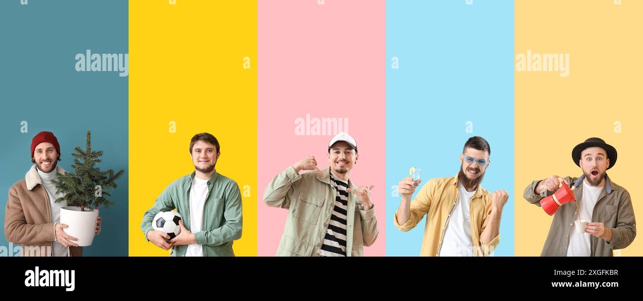 Group of young bearded men on color background Stock Photo